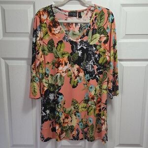Attitudes by Renee Floral V Neck Tunic